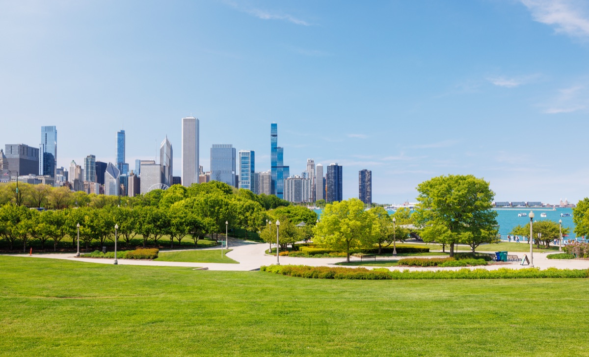 Chicago skyline across Grant Park