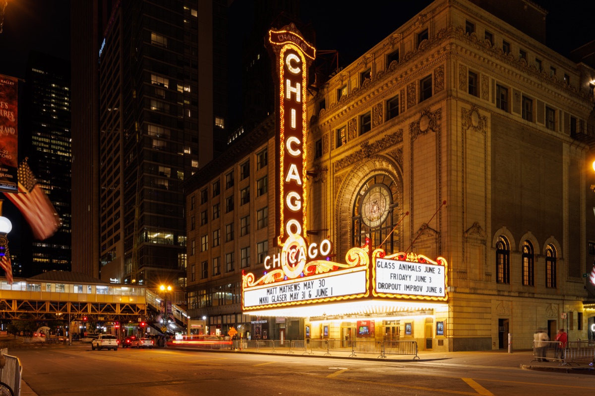 Chicago Theatre at night