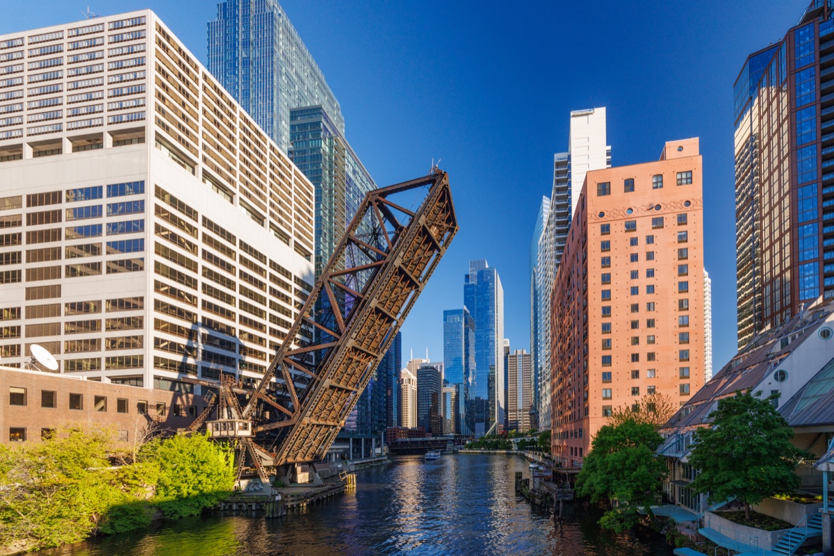 Raised bridge on the Chicago River