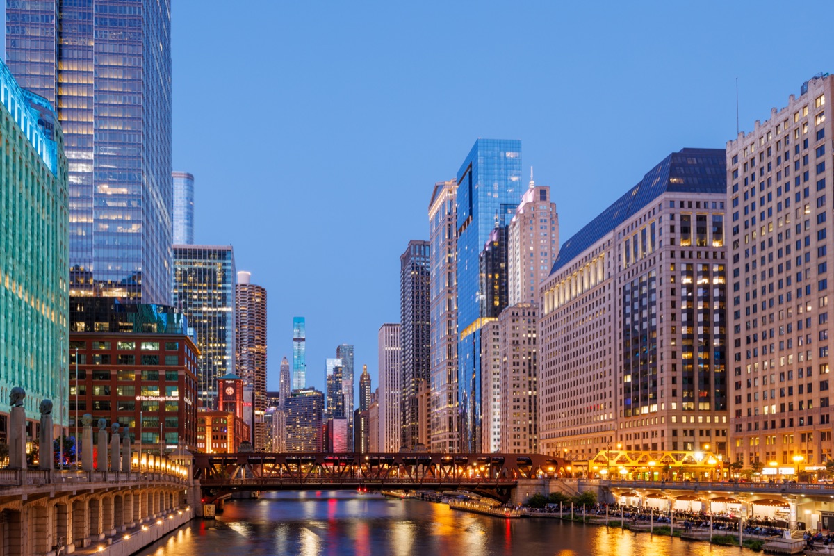 Chicago River blue hour panorama
