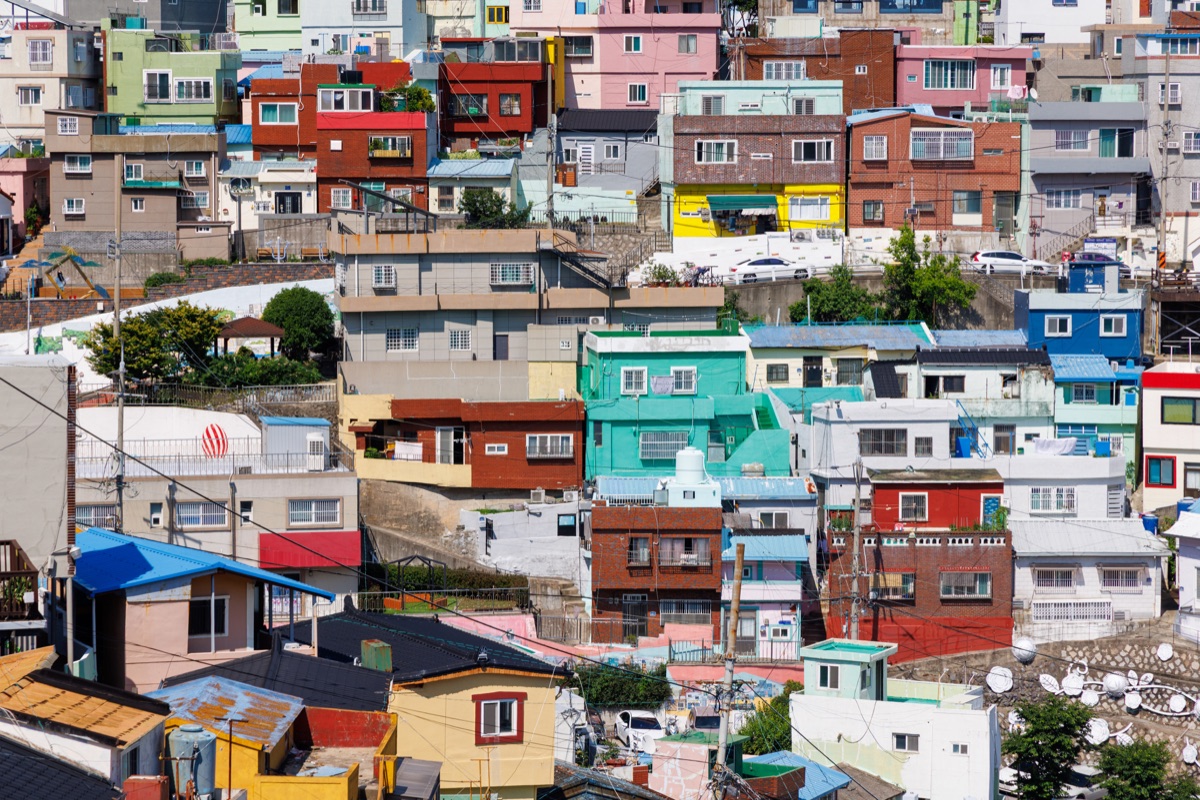 Colorful hillside homes and narrow streets in Gamcheon Culture Village, one of the most visited neighborhoods in Busan.
