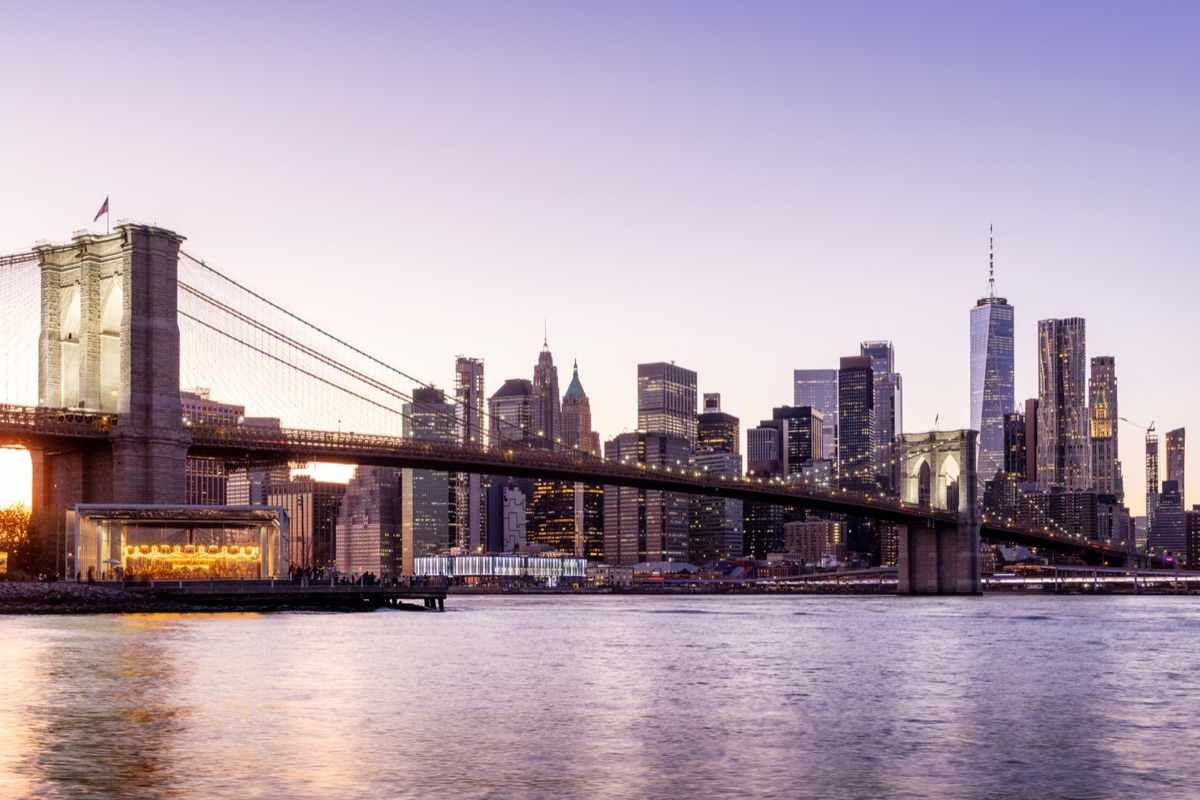Brooklyn Bridge and Lower Manhattan at dusk