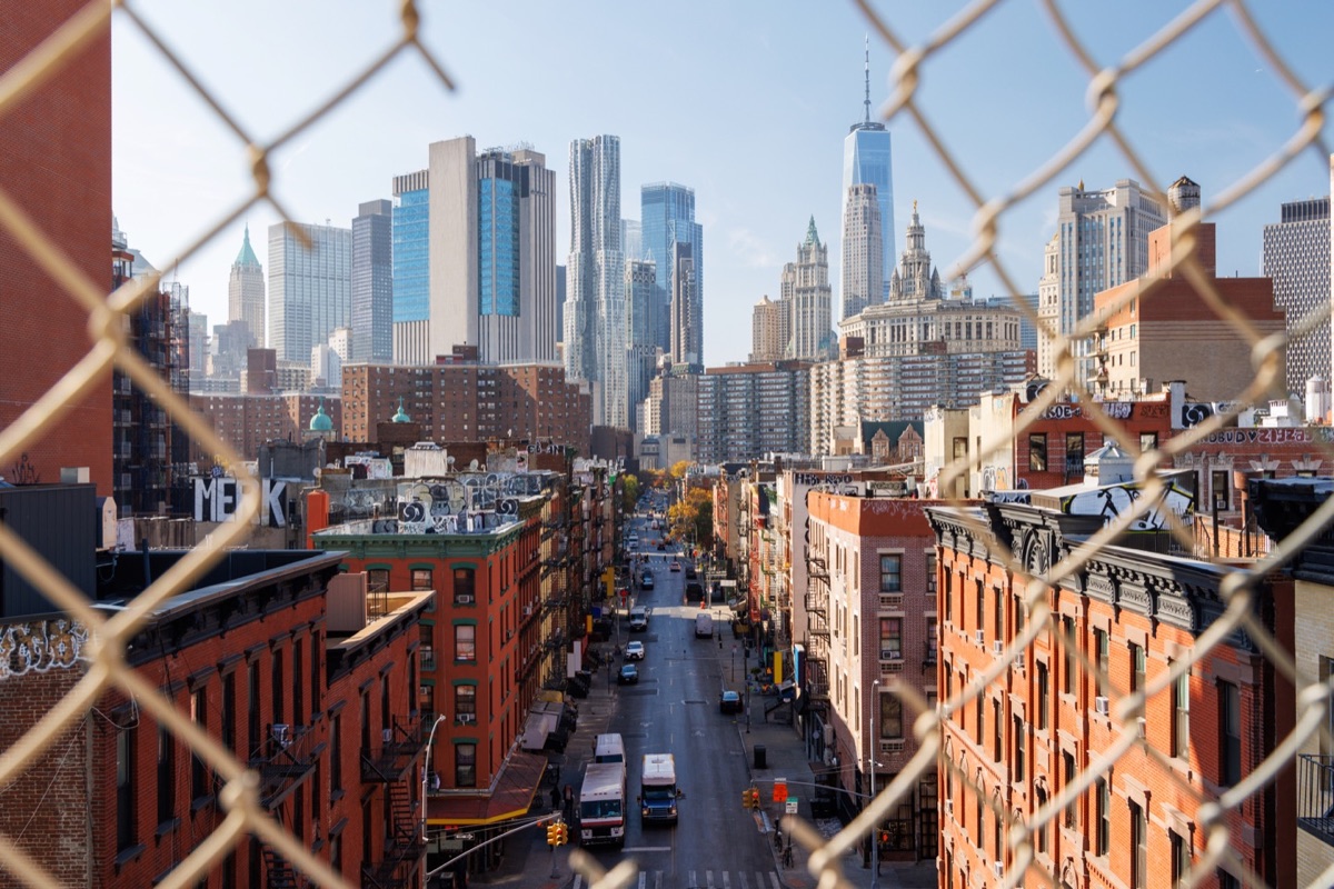 Manhattan Bridge framed by DUMBO buildings