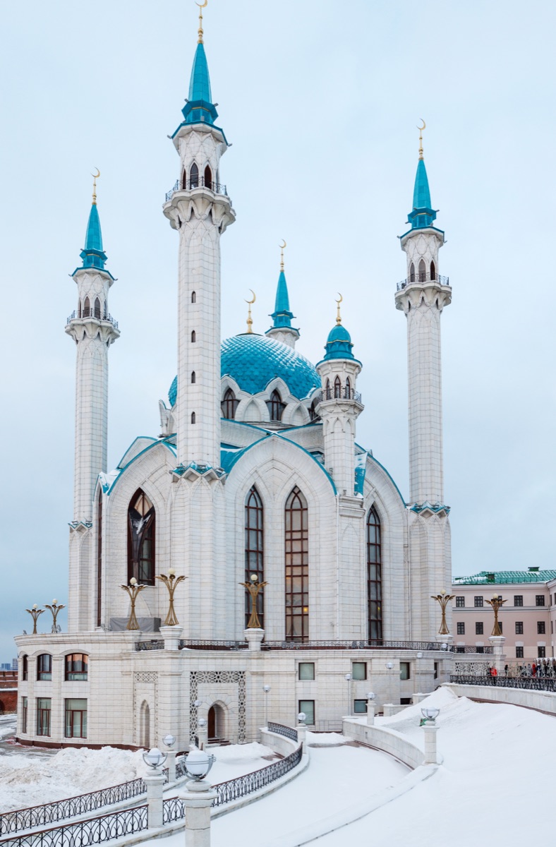 Kul Sharif Mosque in Kazan, Russia, on a frosty winter day with snow and clear skies
