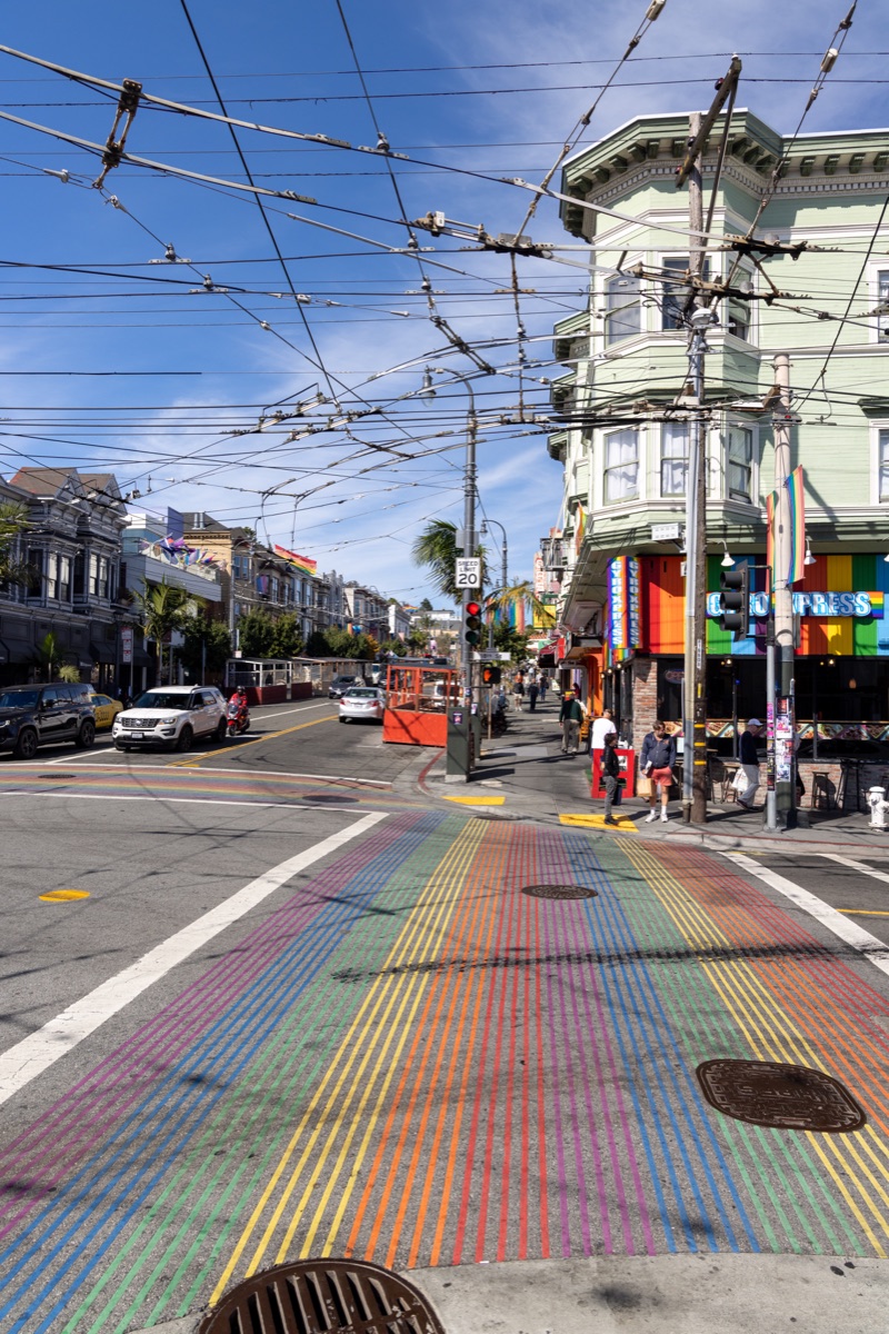 Streets of San Francisco with urban traffic, architecture and everyday city life in one of the most famous cities in California